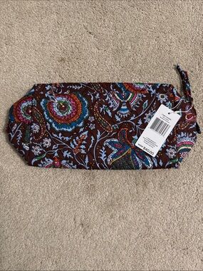 Vera Bradley Brown Paisley Floral Zip Cosmetic Pouch